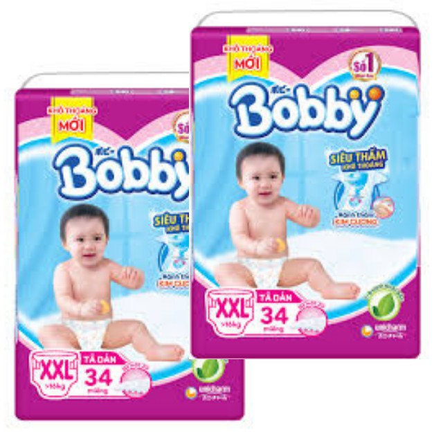 [SALE KHỦNG NHẤT SÀN]Tã Dán Bobby Siêu Thấm XXL34 Êm Mềm Thấm Hút Tối Đa Cho Bé Từ 14kg Đến 20kg