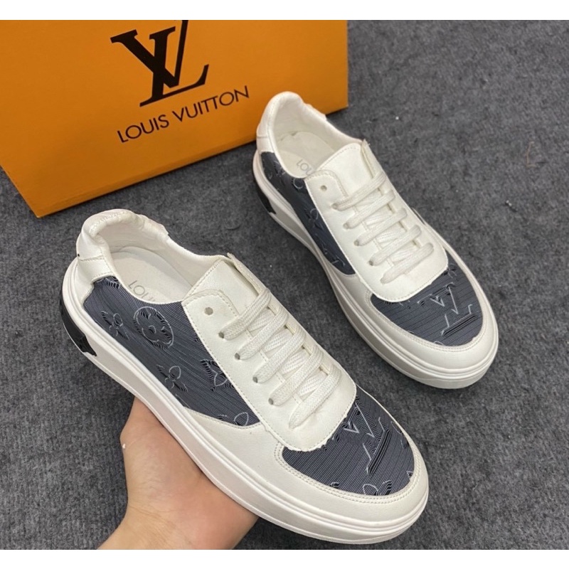 Giầy buộc dây LV thời trang nam đế cao mũi tròn, Giầy thể thao có hoạ tiết phối mầu phong cách giới trẻ btshop từ 38-42