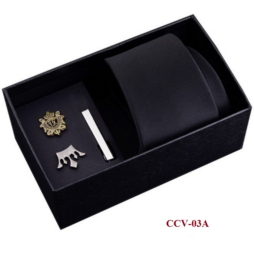 Bộ Cà vạt Quà tặng 4 món Cà vạt 6cm, Kẹp cà vạt, 2 ghim cài áo phong cách Hàn Quốc, trẻ trung, hiện đại và thời trang