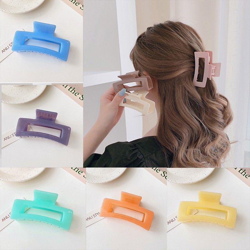 Kẹp tóc acrylic chữ nhật phong cách Hàn Quốc