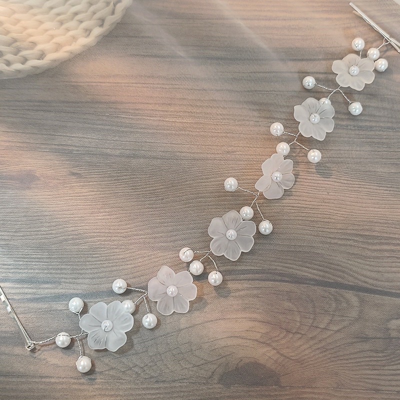 Cài tóc cô dâu đính Ngọc trai giả và hoa thanh lịch