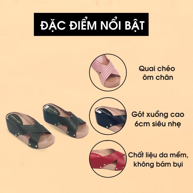 Guốc cao gót tăng chiều cao, dép guốc đế xuồng 6cm - Hàng  VNXK - Kimy Store