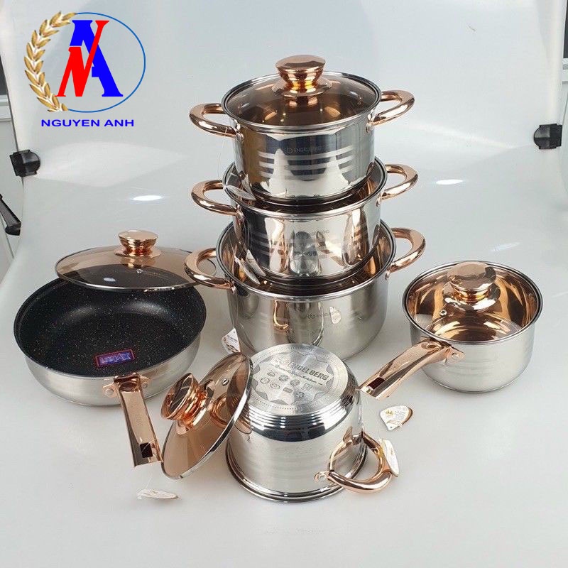 Bộ nồi inox 6 món bếp từ, 5 đáy, Chống dính công nghệ Đức - EB 8013