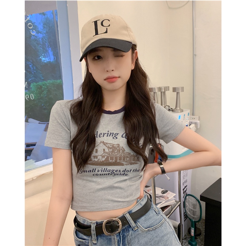 Áo Thun Nữ Ngắn Tay Cổ Tròn Ôm Dáng Phong Cách Hàn Quốc