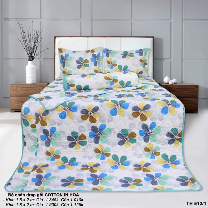 Chăn chần gòn cotton hoa Hometex, mền đắp 1m6x2m và 1.8x2m
