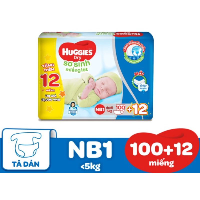 [Tặng 8 miếng tã dán size S] Miếng lót sơ sinh Huggies NB1 - 100 miếng/ NB2 - 60 miếng