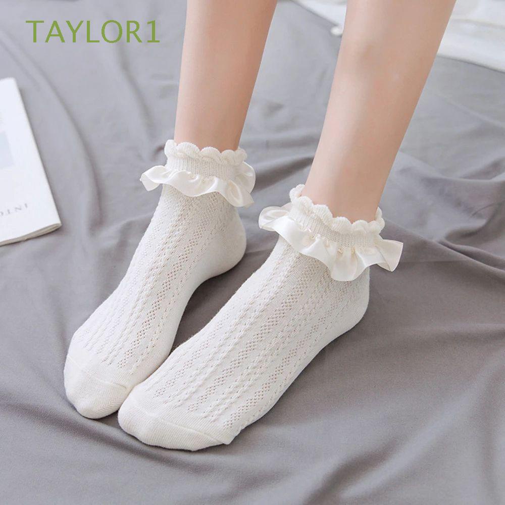 Vớ Cotton Mềm Mỏng Phối Ren Họa Tiết Trái Tim Phong Cách Lolita Ngọt Ngào Cho Nữ Taylor1