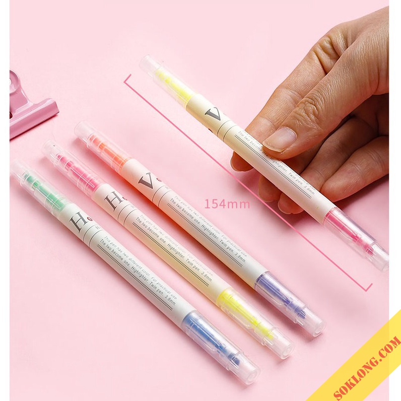 Set 3/6 bút highlight 2 đầu đánh dấu màu Pastel, bút nhớ ghi chú HI02 tiện lợi