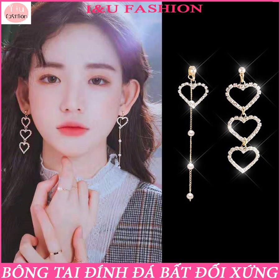Phụ kiện thời trang mới bông tai nữ bất đối xứng hình trái tim được đính đá vô cùng sang chảnh, nổi bật, dễ thương KT-76