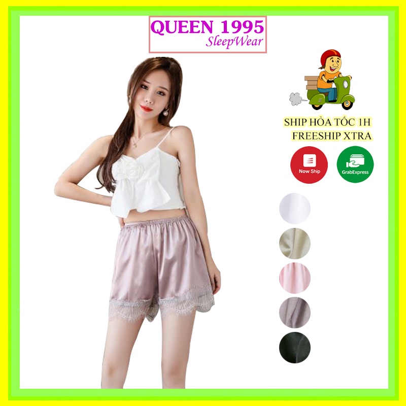 Quần Đùi Nữ Phối Ren Mặc Nhà QUEEN 1995 Lụa Satin Thoáng Mát,Mềm Nhẹ - TC.Q02