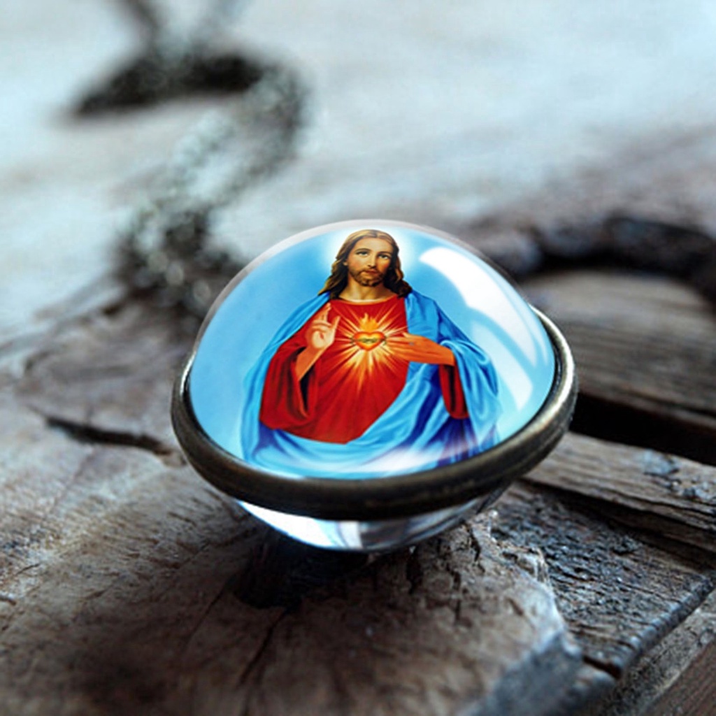 Vòng cổ Mặt Kính Cabochon Hai Mặt Hình Đức Mẹ Jesus Christ