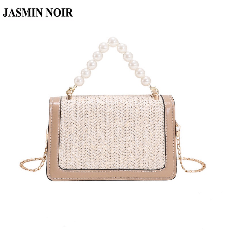 JASMIN NOIR Túi cói Nắp Gập Phối Dây Xích Thời Trang Cho Nữ