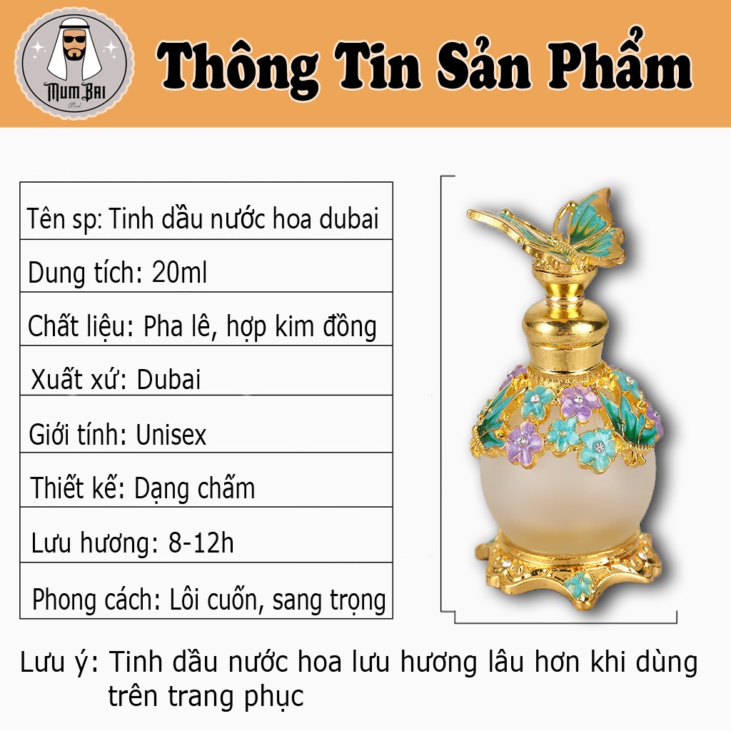 Tinh dầu nước hoa dubai chính hãng giá rẻ, Tinh dầu dubai mini cao cấp 20ml, Lưu hương trên 12h