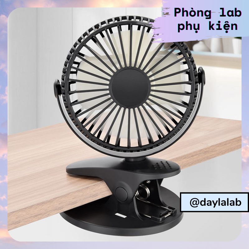 Quạt mini kẹp bàn, 3 chế độ gió, xoay 360 độ, chạy bằng pin sạc siêu tiện lợi, thời gian sử dụng 4-6 giờ