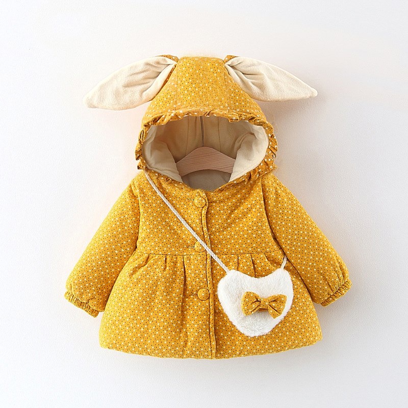 Áo Khoác Mùa Đông Bằng Vải Cotton Hình Tai Thỏ Dễ Thương Có Túi Cho Bé Gái 6 Tháng-3 Tuổi