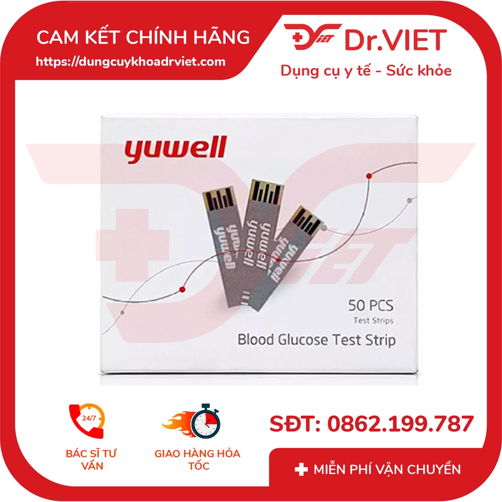 QUE THỬ ĐƯỜNG HUYẾT YUWELL Y330 CHÍNH HÃNG - HỘP 50 QUE GIÚP THEO DÕI VÀ KIỂM TRA ĐƯỜNG HUYẾT NHANH VÀ CHÍNH XÁC- DRVIET