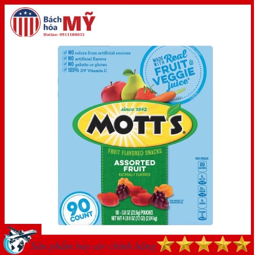 Kẹo Dẻo Vị Trái Cây Thật Mott's thùng 90 gói 2.04kg