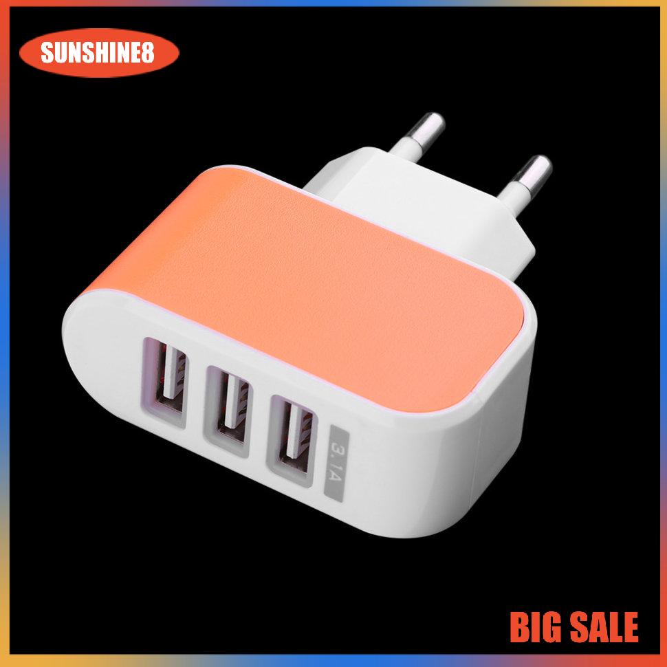 【SUN】Triple USB Port Wall Home Travel AC Power Charger Adapter 3.1A EU Plug