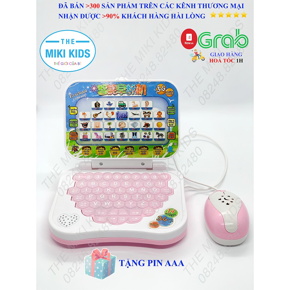 Máy tính xách tay laptop đồ chơi học tập song ngữ Anh Trung cho bé, chuột có đèn nhấp nháy, có phát nhạc - The miki kids