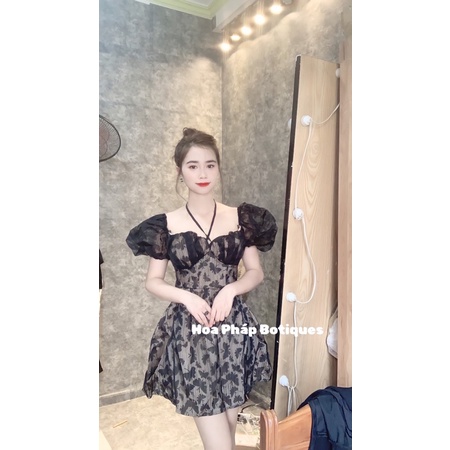 Váy ren tay bồng mặc được 2 kiểu siêu xinh