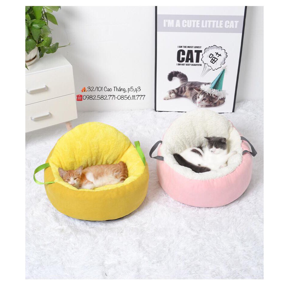 Nệm tròn kèm quai xách cho chó mèo thú cưng, pet yêu