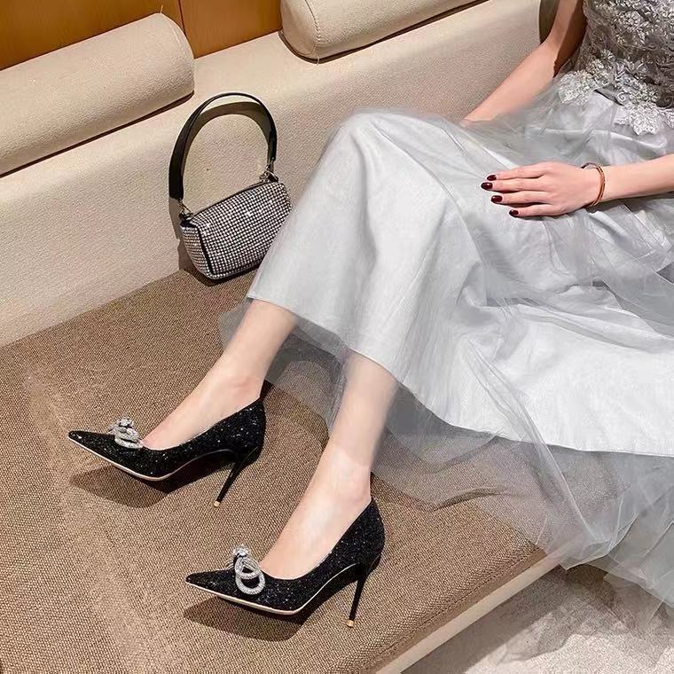 Giày Cao Gót Mũi Nhọn Đính Đá Thời Trang Cho Nữ