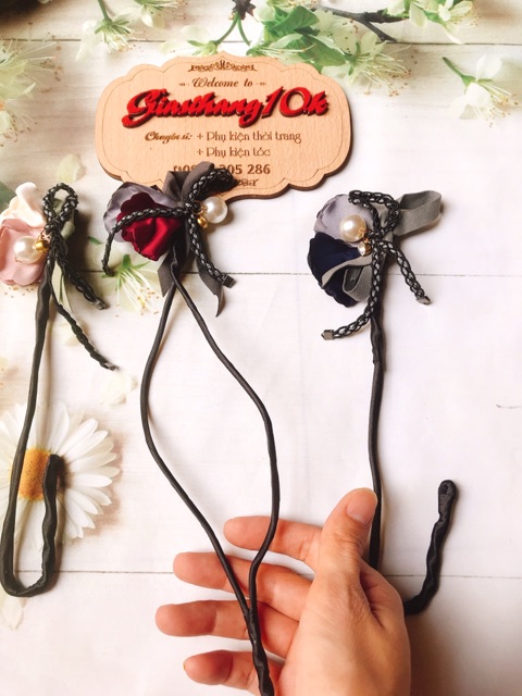 3 thanh búi tóc magic hình hoa gắn hạt trai