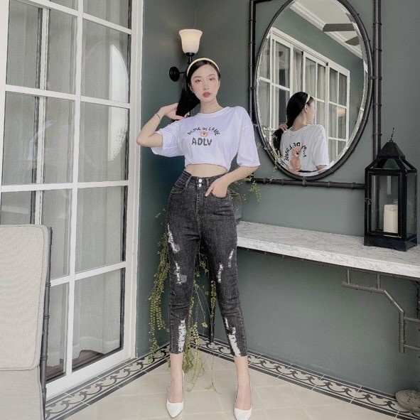 [ SKNN56 ] QUẦN SKINNY JEANS GIÃN NỮ 9 TẤC RÁCH ĐÙI GIÃN LAI TUA MÀU XÁM XANH NHẠT XANH ĐẬM CAO CẤP NITI SIÊU ĐỈNH
