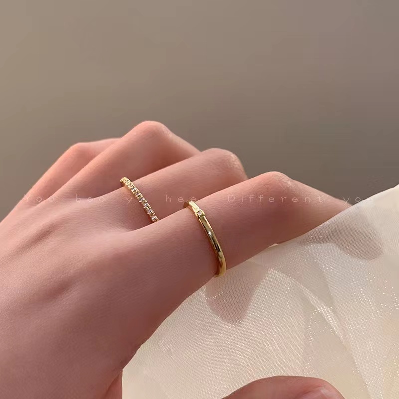 Set 2 Nhẫn Hở Mạ Vàng Đính Đá Zircon Đơn Giản Độc Đáo Thời Trang