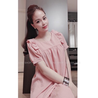 Váy bầu xinh dáng dài chất đũi thô mát
