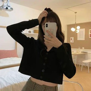 💗 Áo Croptop Tay Dài Cúc Ngực - Áo phông basic 💗