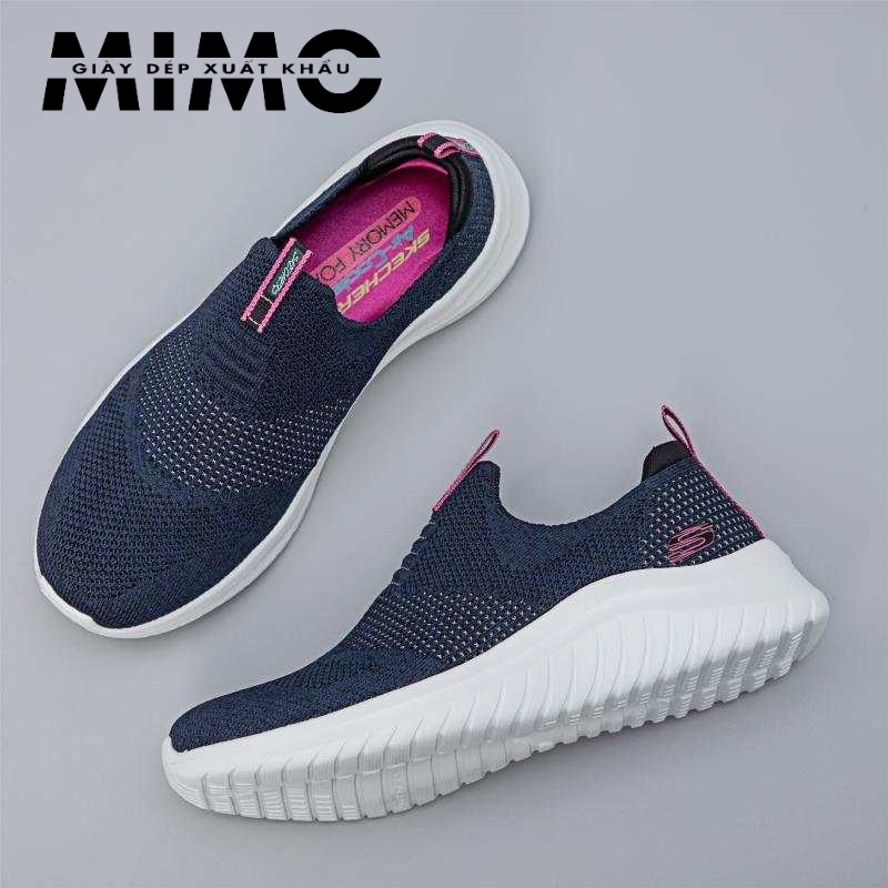 Giày thể thao Skechers 4 vạch xanh navy, giày đi bộ siêu êm mềm nhẹ, bền đẹp, chống trơn trượt cho nữ