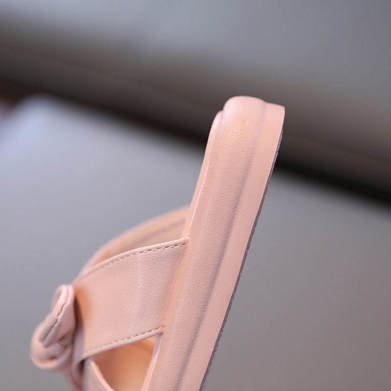 Dép Da Mềm Đính Nơ Chống Trượt Màu Trơn Thời Trang Cho Bé Gái 3-6 Tuổi