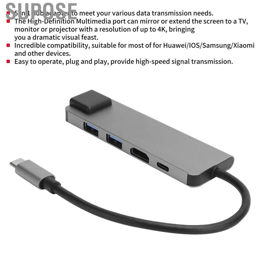 Supose 5 In 1 USB-C Hub 4K HDMI Type-C to PD RJ45 USB3.0 Adapter for iOS Samsung