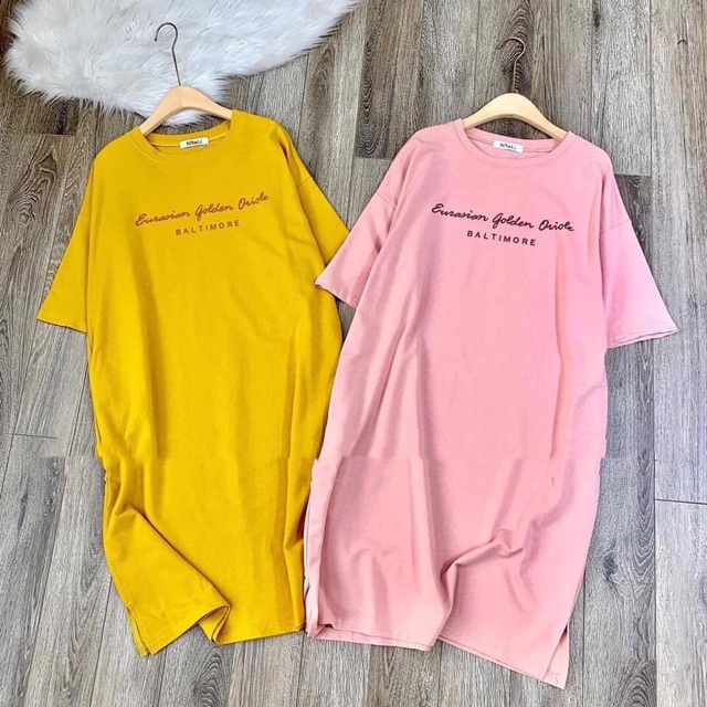 Đầm_suông-Váy suông cotton cổ tròn in chữ LADIES có xẻ (không túi ) | BigBuy360 - bigbuy360.vn