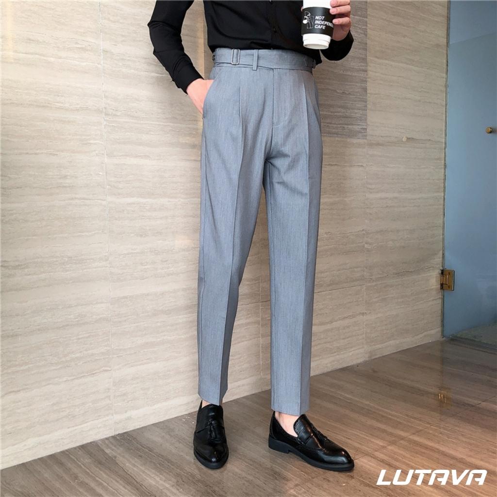 Quần tây nam hàn quốc LUTAVA ống suông trắng đen kiểu cạp cao dáng sang trọng lịch lãm QD311