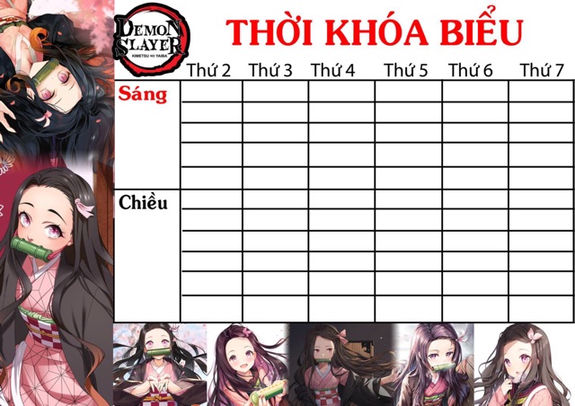 Thời khoá biểu kamad nezuko kimetsu no yaiba