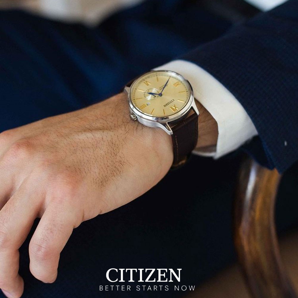 Đồng Hồ Citizen Nam Dây Da Máy Cơ-Automatic NJ0090-13P - Mặt Vàng (42mm)