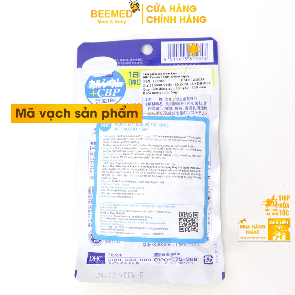 Viên uống canxi DHC Calcium - Bổ sung Canxi tăng chiều cao cho trẻ em, giảm loãng xương người cao tuổi - DHC Nhật Bản