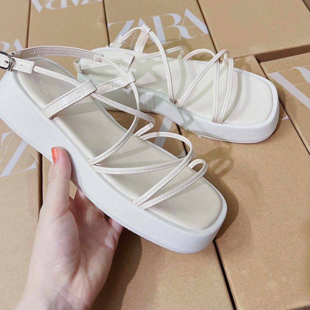 (Hàng QC) Sandal dây đế thô 2 màu đen trắng HSD195