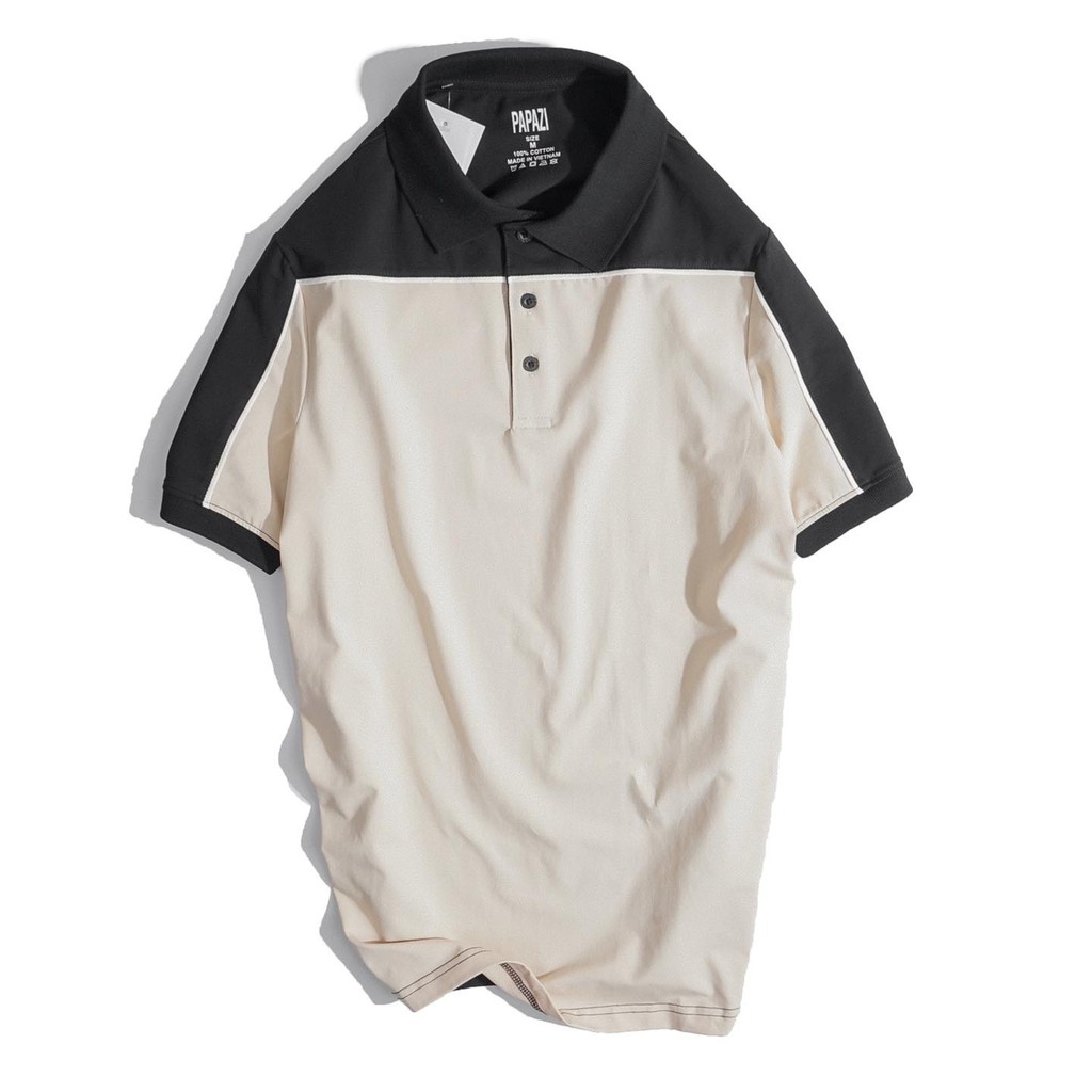 Chiếc áo Polo 92 PAPAZI phiên bản phối mới trải dài trên nền trắng áo phom dáng vừa vặn dễ thương, dễ phối.