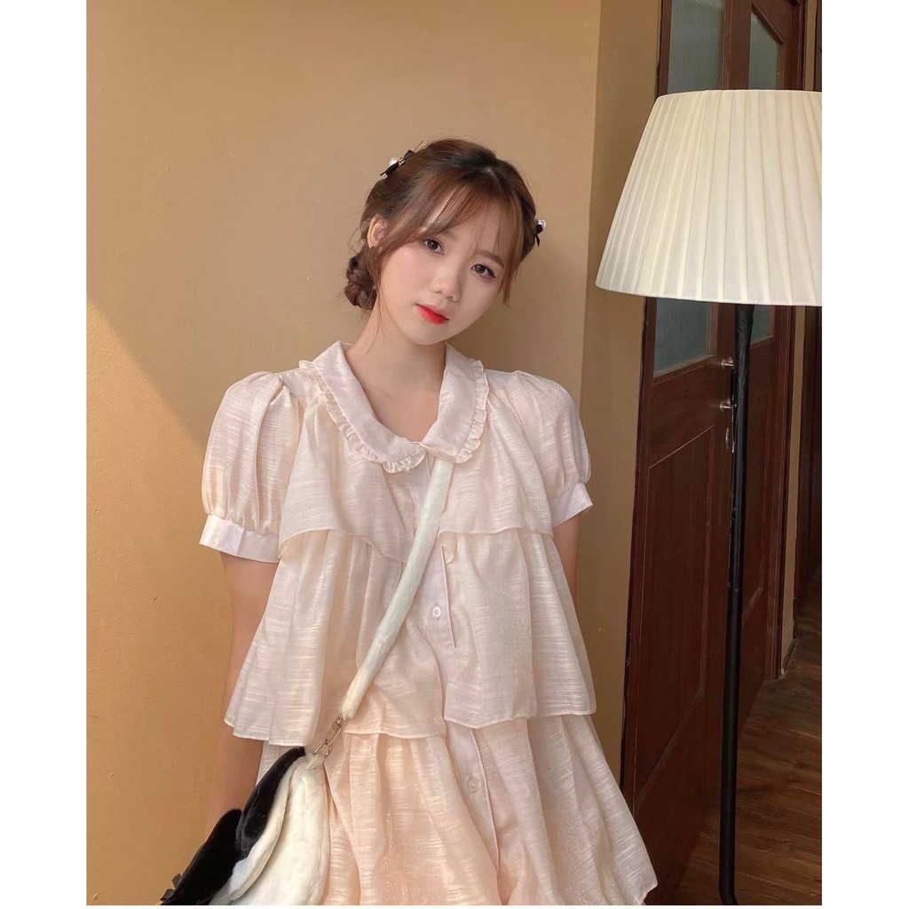 Váy babydoll tầng cổ bèo voan tơ Ulzzang tiểu thư, Đầm tơ tầng cổ sen dễ thương - ENDZA STORE