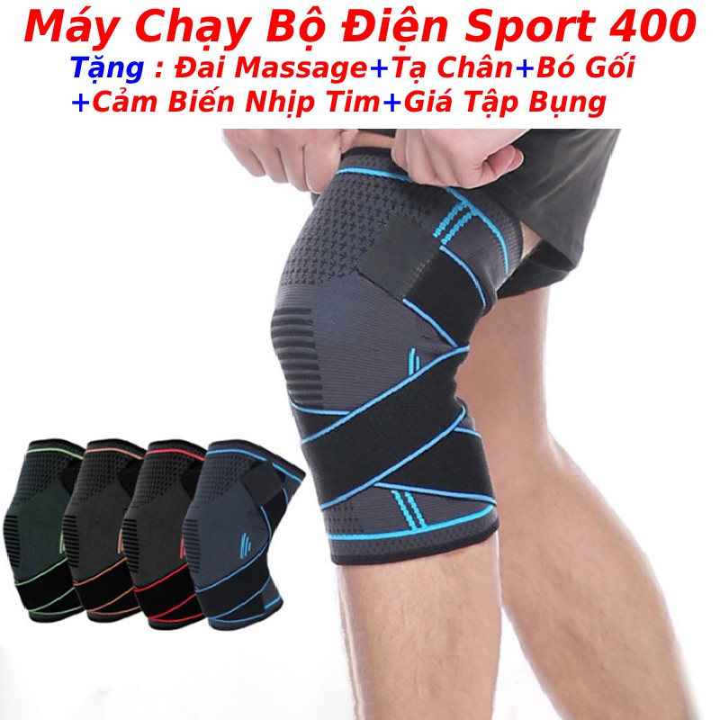 Máy chạy bộ tại nhà sport 400 bằng điện tặng đai rung massage giảm mỡ toàn thân + tạ chân yoga + bó gối + giá tập bụng