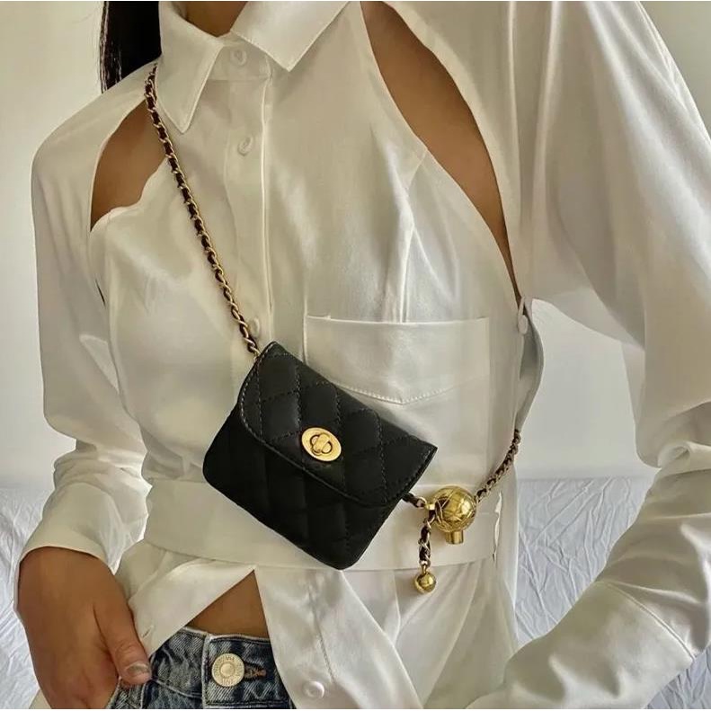 Túi Đeo Hông Cỡ Nhỏ Dây Xích Trang Trí Quả Bóng Vàng Đồng Thời Trang Dành Cho Bạn Nữ