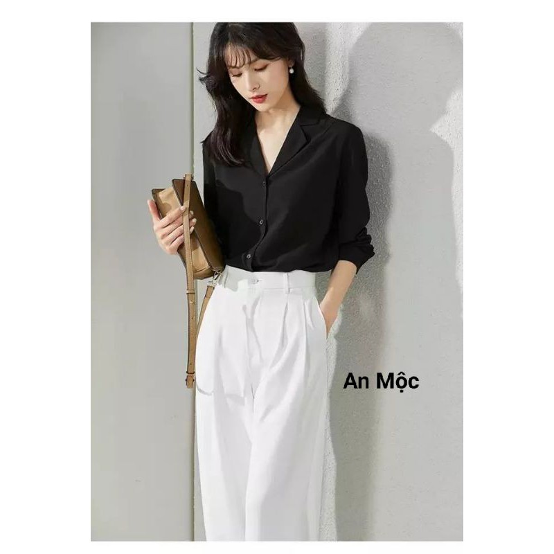 [AN MỘC] Quần Suông Trắng From Dài Thanh Lịch Cho Quý Cô Công Sở