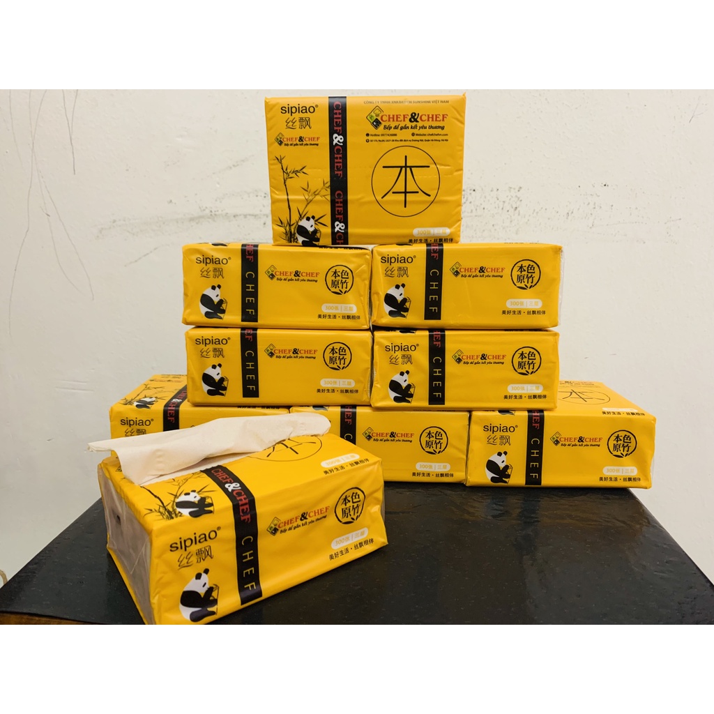 Gói giấy ăn sợi tre loại to dày 3 lớp ( Bịch 300 tờ ) hình gấu trúc SIPIAO