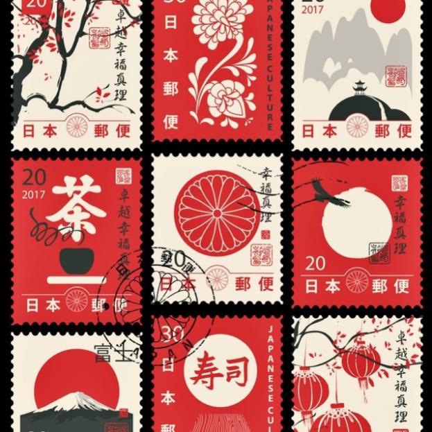[Sticker 1k] Set sỉ 50 Sticker tem nhật cổ điền cá tính dán trang trí