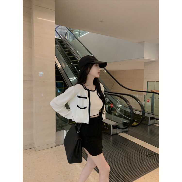 HÀNG SẴN_Set Áo Cardigan Len Dệt Kim Ôm Croptop