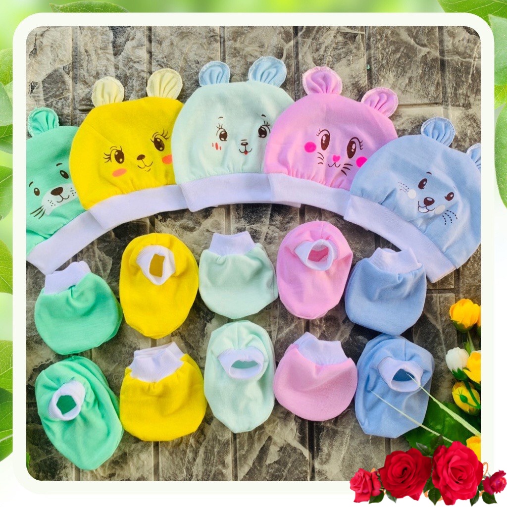 Set mũ bao chân tay sơ sinh, 100% cotton cao cấp an toàn mềm mịn cho da bé - MAMI.TITI