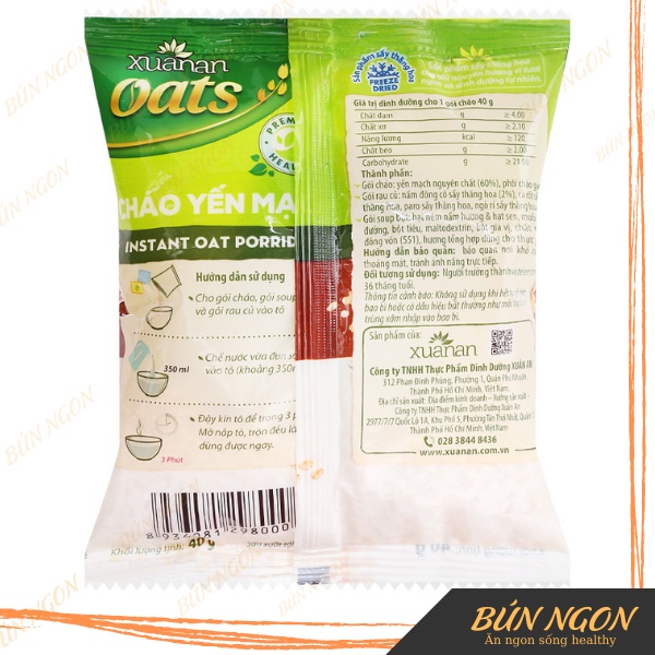 Cháo Yến Mạch Rau Nấm/Thịt Bằm Xuân An Oats 40g - Cháo Ăn Liền Bổ Dưỡng